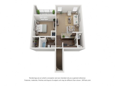 Floor plan for 1 bed, 1 bath, 838 sqft